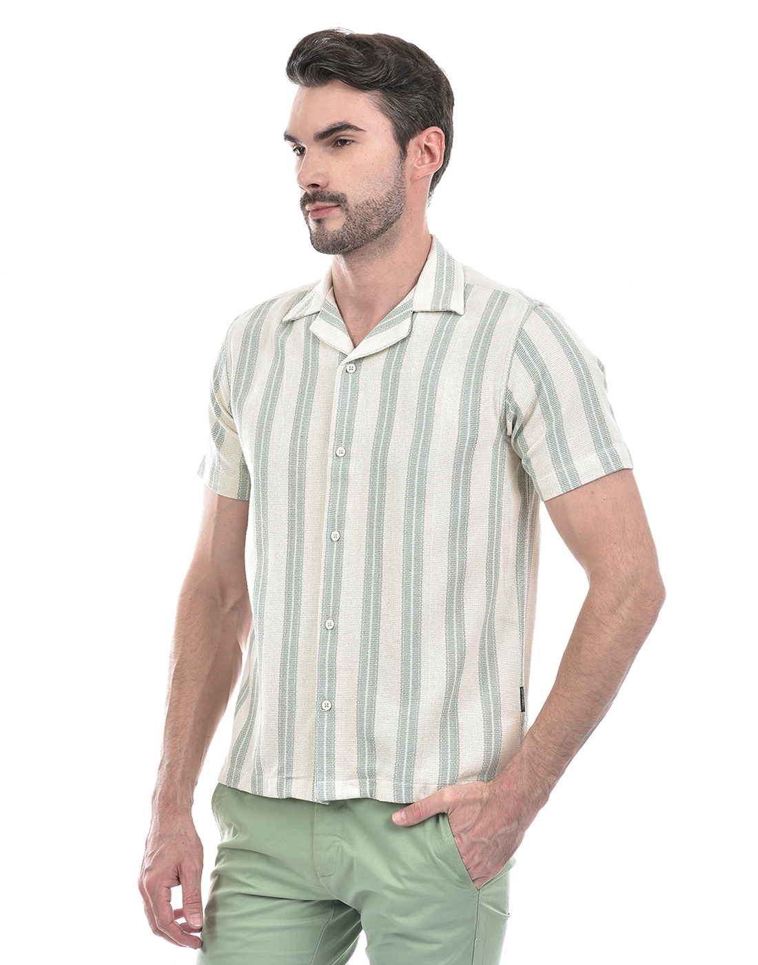 Numero Uno Men Striped Green Shirt